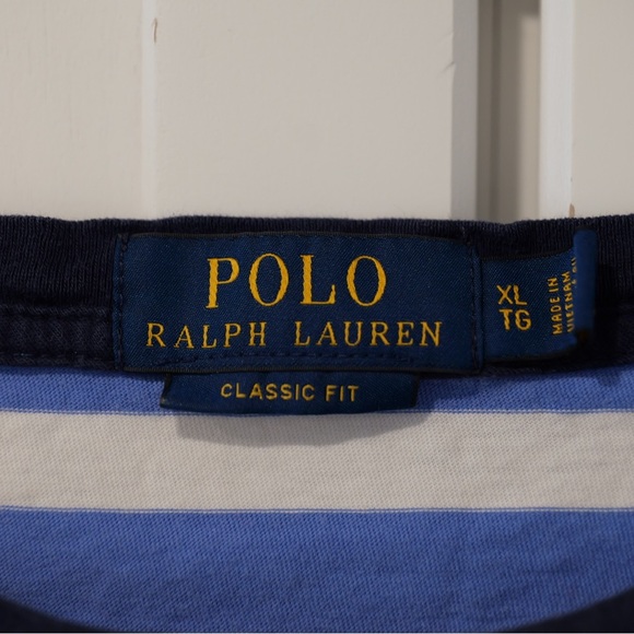 Men’s Polo Ralph Lauren Striped Collarless Short Sleeve Polo - Size XL​ - Picture 3 of 3